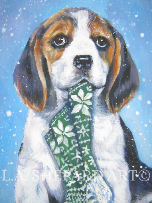 BEAGLE dog art portrait canvas PRINT of LAShepard painting 12x16" xmas puppy art