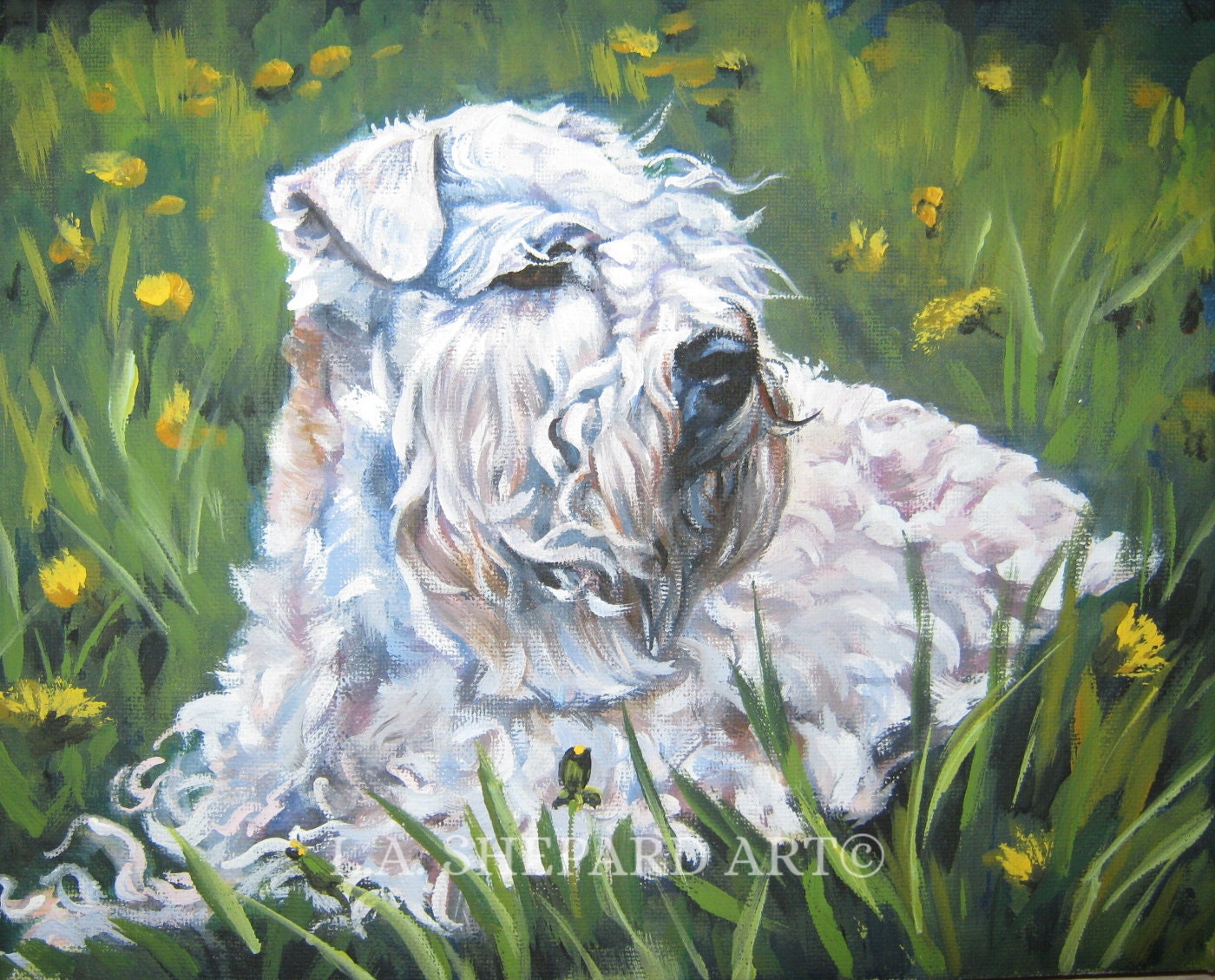 Wheaten Terrier dog art print of LA Shepard dog painting 8x10