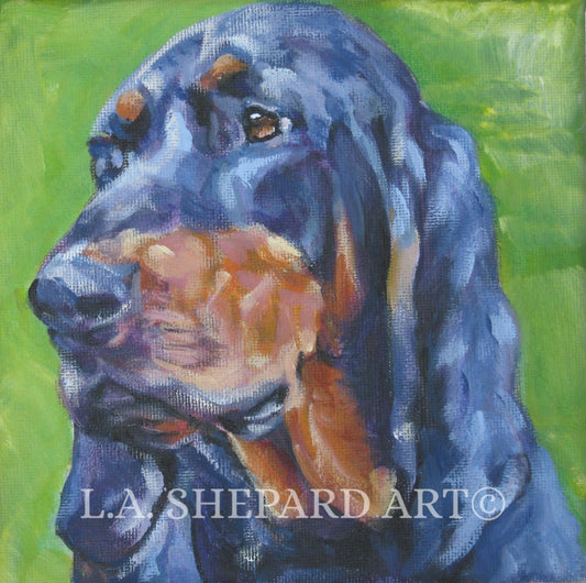 Black and Tan Coonhound dog art print of LA Shepard painting 8x8 portrait