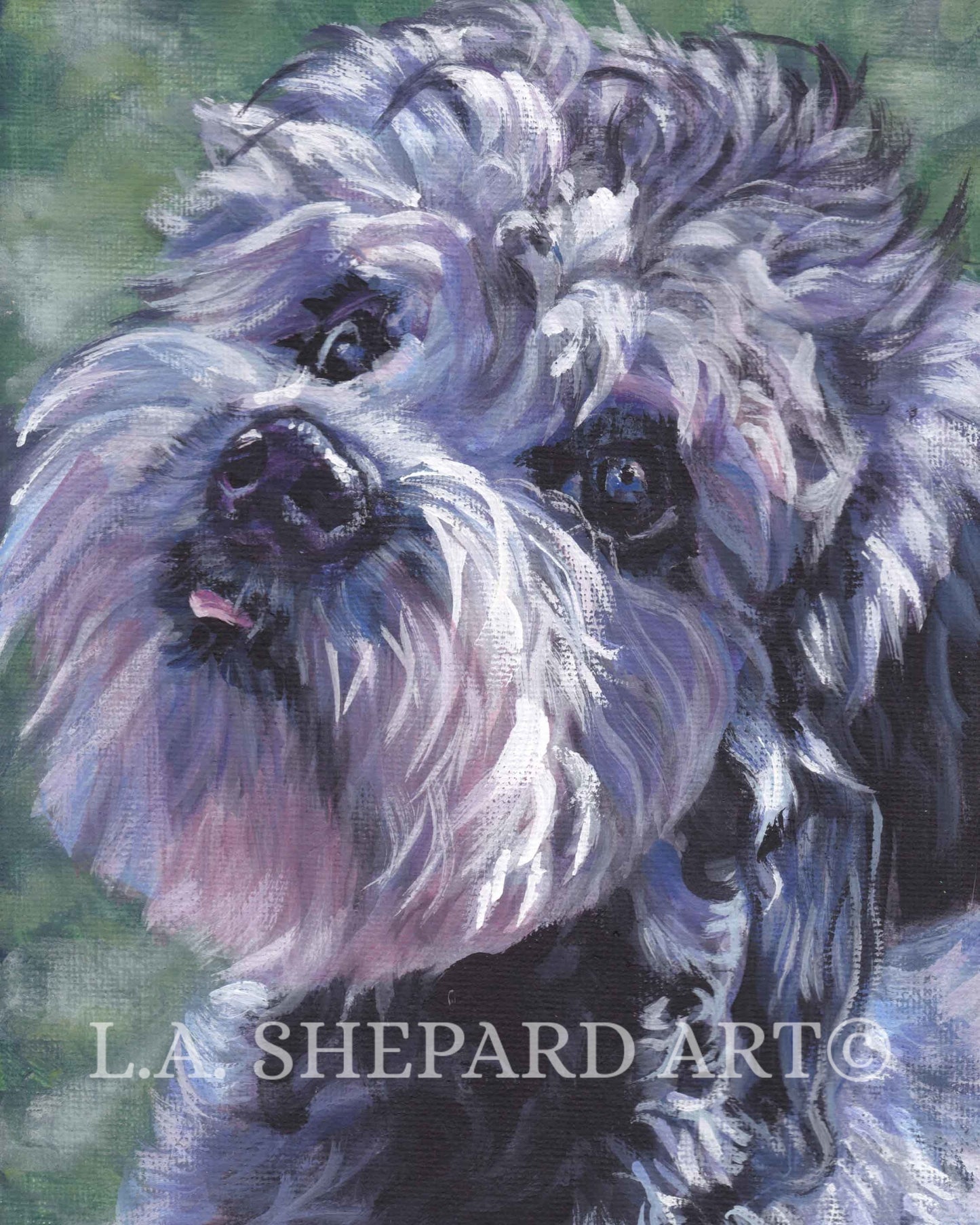 Dandie Dinmont Terrier portrait art print of LAShepard dog painting 8x10"