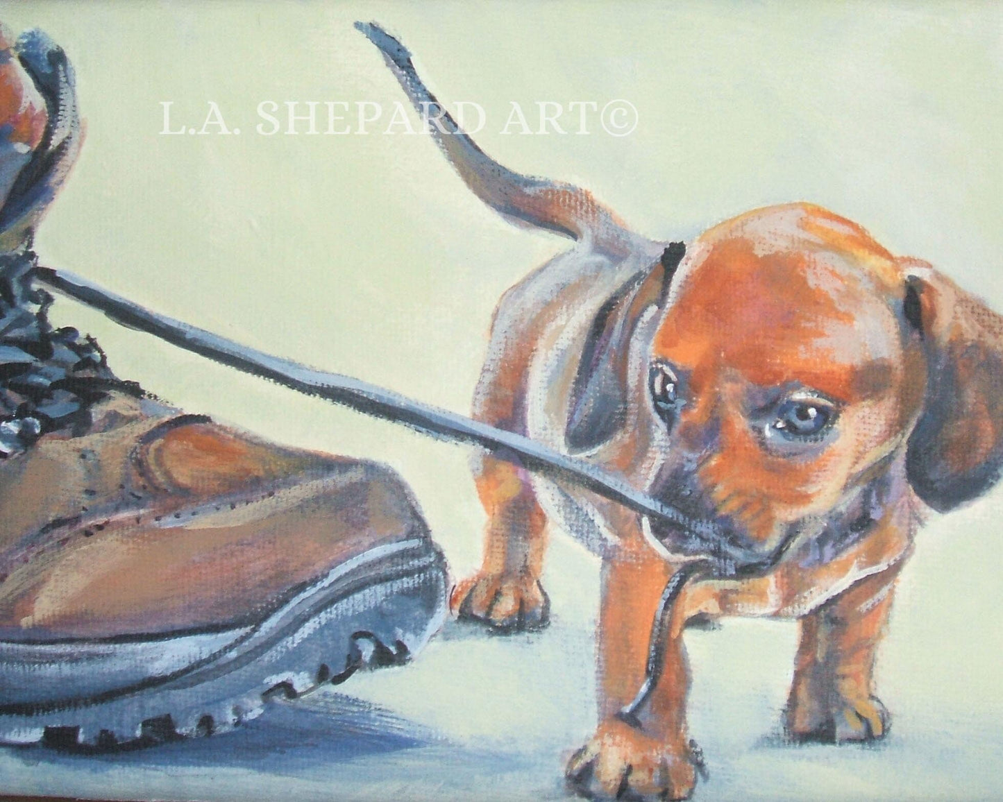Dachshund pup dog art print of LA Shepard painting 8x10