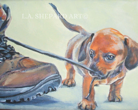 Dachshund pup dog art print of LA Shepard painting 8x10