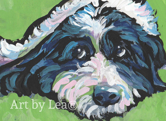 BORDOODLE dog portrait art PRINT of pop art painting 13x19"