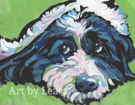 BORDOODLE dog portrait art PRINT of pop art painting 8.5x11"