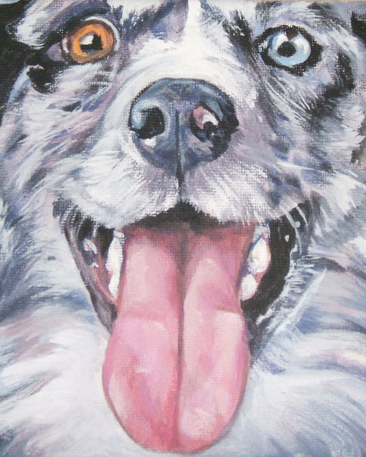 Australian Shepherd AUSSIE dog portrait art canvas PRINT of of LAShepard painting 8x10"