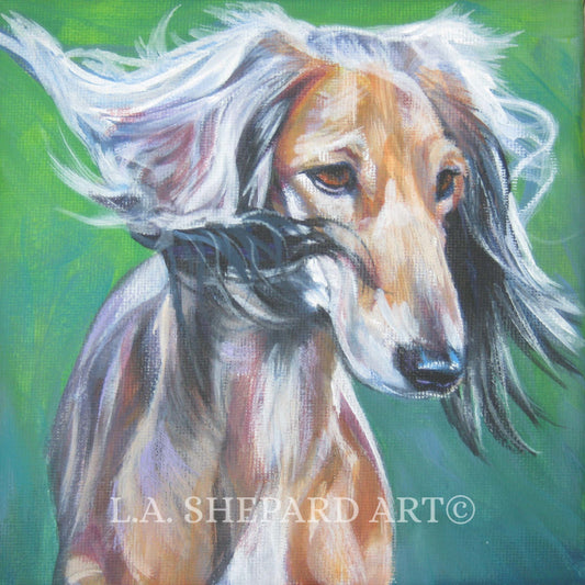 saluki dog art CANVAS print of LA Shepard painting 8x10 dog portrait