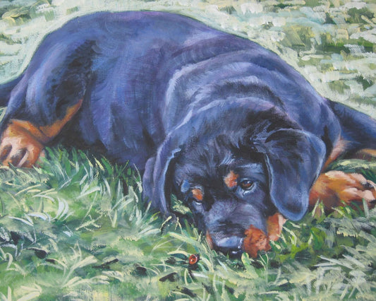 Rottweiler puppy portrait canvas PRINT of LAShepard painting 8x10" rottie dog art