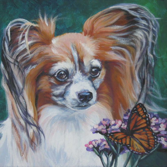 Papillon DOG ART portrait canvas PRINT of LAShepard painting 12x12"