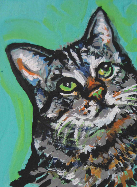 tabby CAT portrait ART PRINT of bright colorful pop art painting
