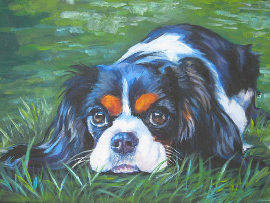 CAVALIER KING CHARLES Spaniel dog art canvas print of LAShepard painting 12x16
