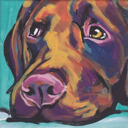 CHOCOLATE LAB Labrador Retriever Dog portrait art print of pop art painting 12x12"