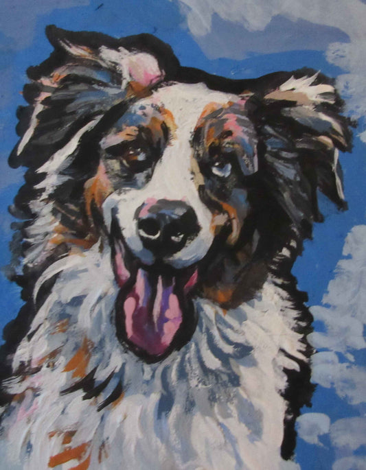 Australian Shepherd art print of blue merle aussie pop dog art painting bright colors 13x19"