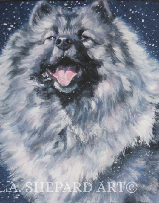 Keeshond dog art canvas dog print of LA SHEPARD painting 11x14 portrait
