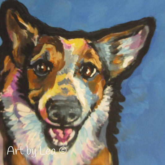 Pembroke Welsh Corgi dog art print pop art bright colors 8x8"
