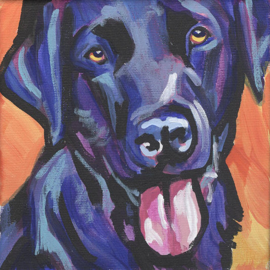 Black LABRADOR RETRIEVER modern Dog art PRINT of black lab painting pop art bright colors 12x12"