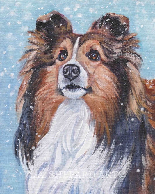 sable Shetland Sheepdog SHELTIE PORTRAIT dog art print of LAShepard painting 11x14"