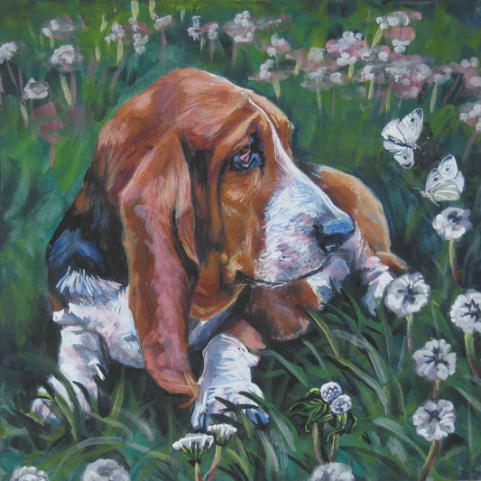 BASSET HOUND portrait dog art canvas PRINT of LAShepard painting 8x8"