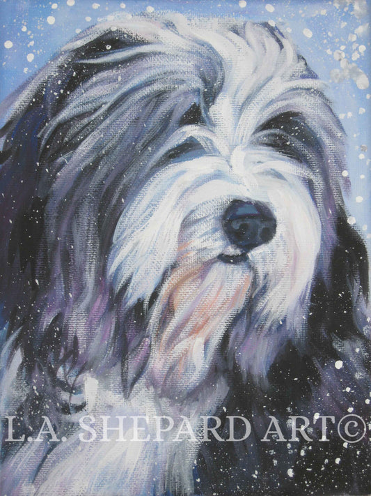 BEARDED COLLIE dog art portrait canvas PRINT of LAShepard painting 12x16
