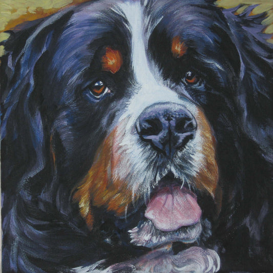 Bernese Mountain Dog art portrait CANVAS art of LA Shepard painting 8x8