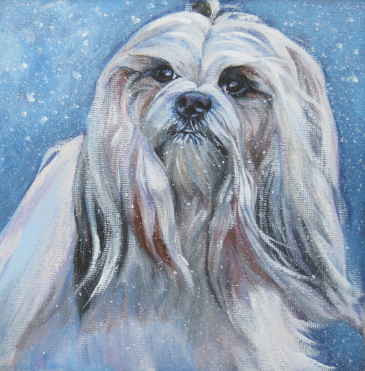 Lhasa Apso dog portrait art print of LAShepard painting 8x8 xmas