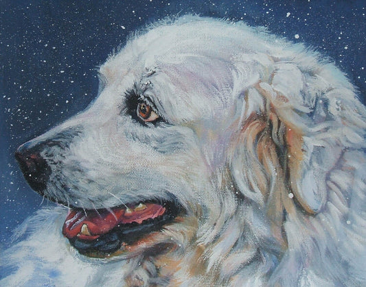 Great Pyrenees dog art CANVAS print of LA shepard painting 11x14 portrait