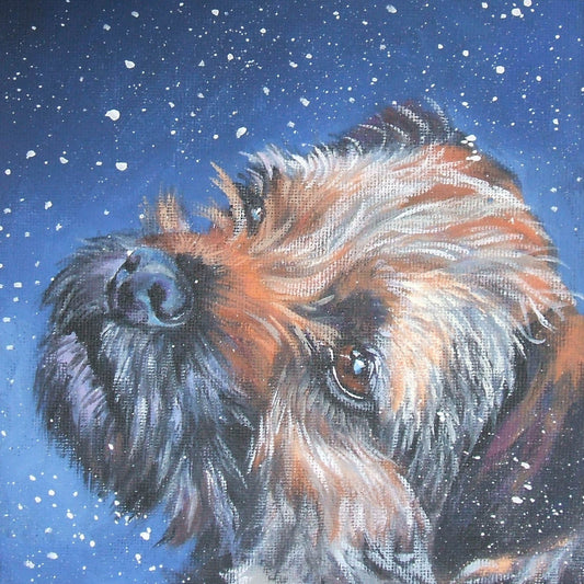 Border Terrier portrait CANVAS print of LA Shepard painting 12x12 holiday dog art