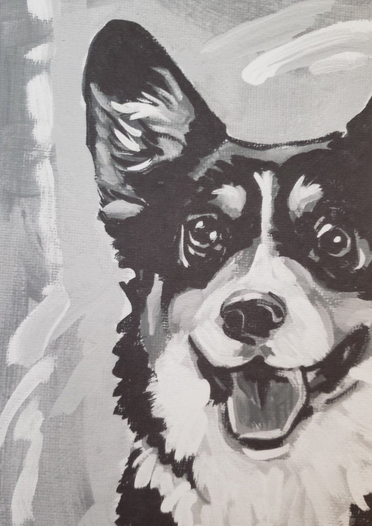 PEMBROKE WELSH CORGI black and white  dog portrait art print pop art 8.5x11"