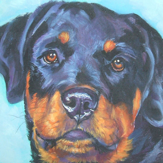Rottweiler dog art print  of LAShepard painting 8x8"