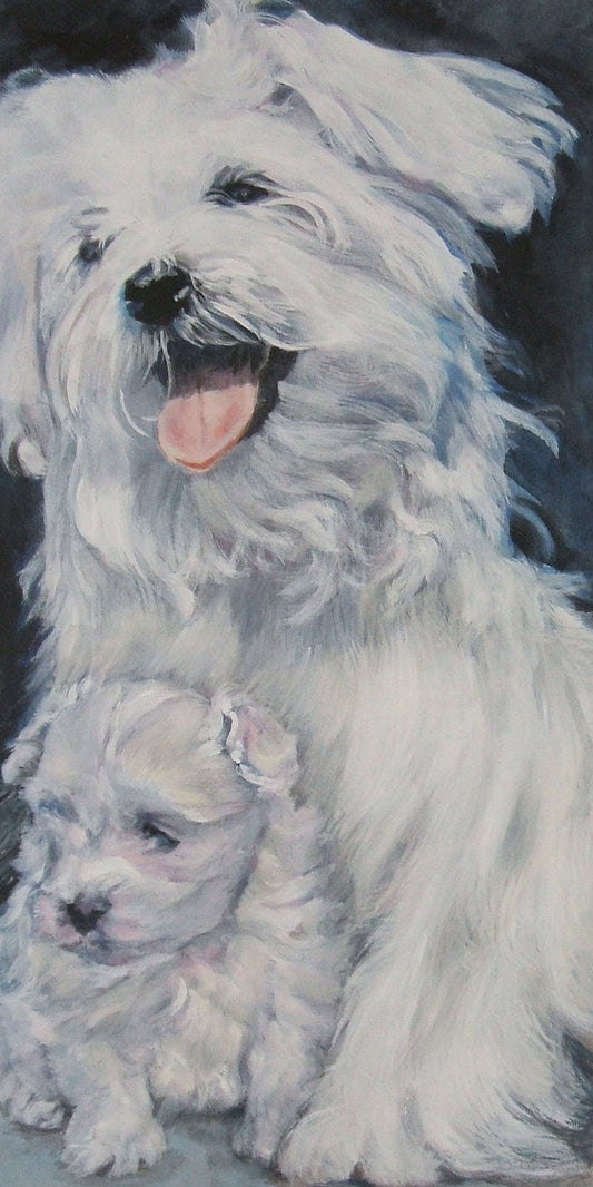dog art Maltese portrait CANVAS print of LA Shepard painting 9x18