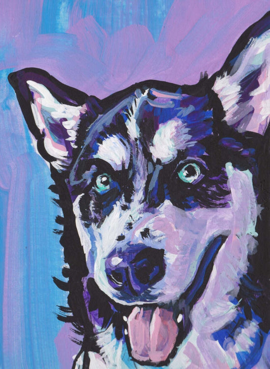 fun SIBERIAN HUSKY pop art print bright colorful dog portrait art 13x19"