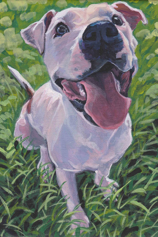 American Pit Bull PITBULL dog portrait art canvas PRINT of LAShepard painting 6x9"