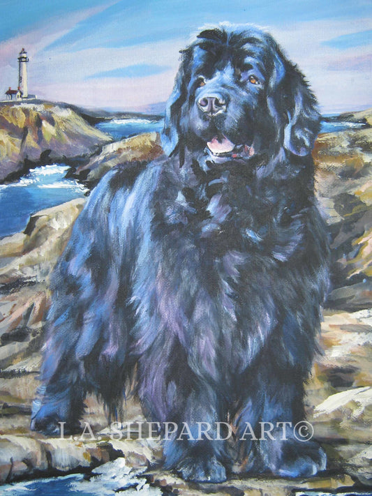 Newfoundland Dog art print of LA Shepard painting 8x10 portrait