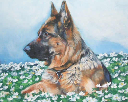 German Shepherd dog art canvas print of LA Shepard painting 8x10