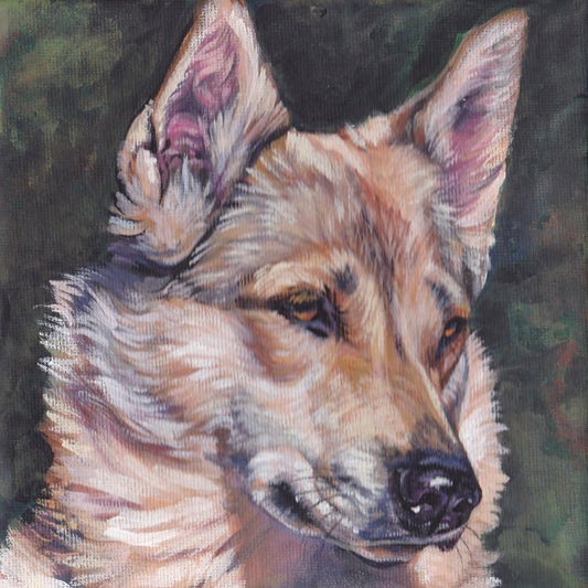 West Siberian Laika dog art portrait CANVAS print of LA Shepard painting 8x8