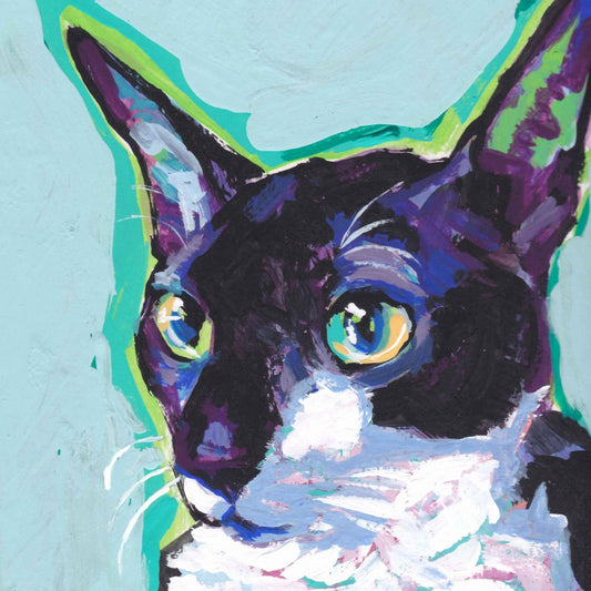 Cornish Rex Cat art print of pop art painting bright colorful cat portrait art 8x8
