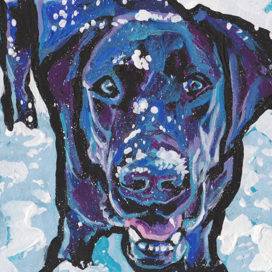 Black Great Dane art print of pop art dog painting bright colors 12x12" winter snow