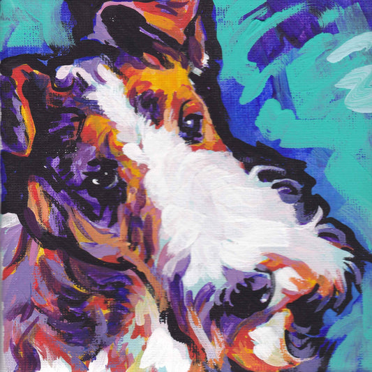 Wire Hair Fox Terrier art print modern Dog pop art bright colors 8x8