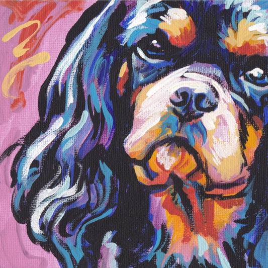 black and tan Cavalier King Charles Spaniel art print modern Dog art pop art 12x12