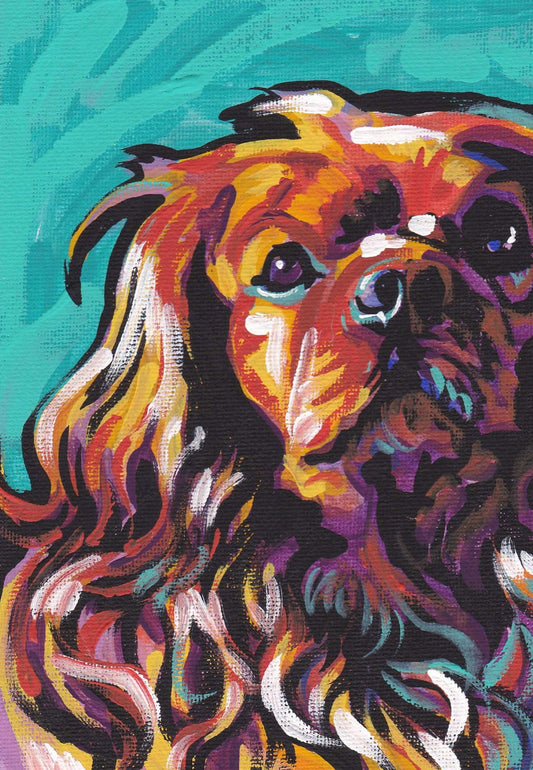 Ruby Cavalier King Charles Spaniel art print bright colorful Dog portrait art 8.5x11