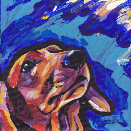 Red Dachshund portrait art print modern Dog pop art bright colors 8x8