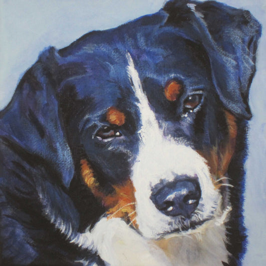 Appenzeller Mountain Dog portrait CANVAS print of LA Shepard painting 8x8 art