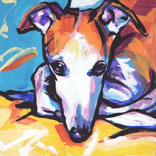 Whippet portrait art print modern Dog pop dog art bright colors 8x8 inch greyhound