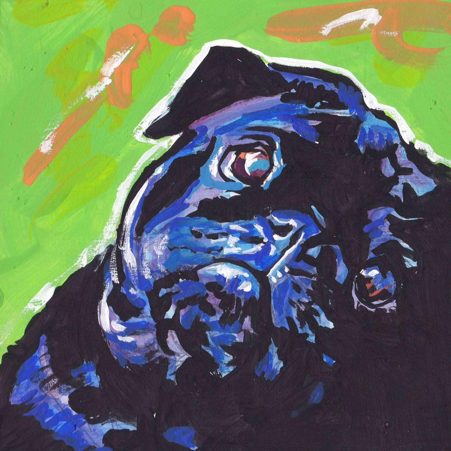 black pug portrait art print pop dog art print bright colors 8x8" LEA