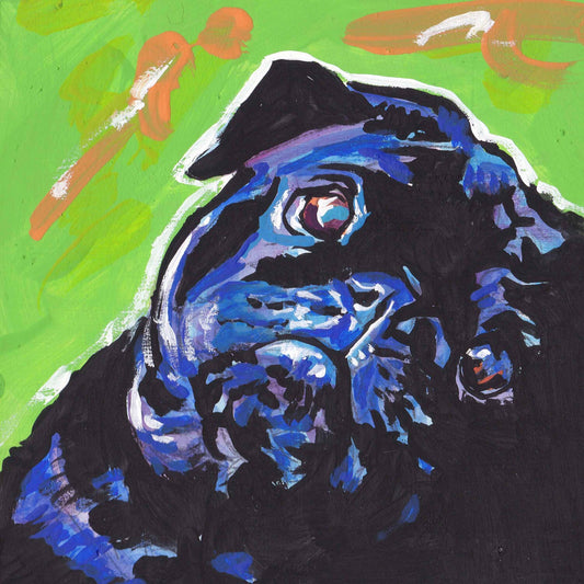 black pug dog portrait art print pop art bright colors 12x12"