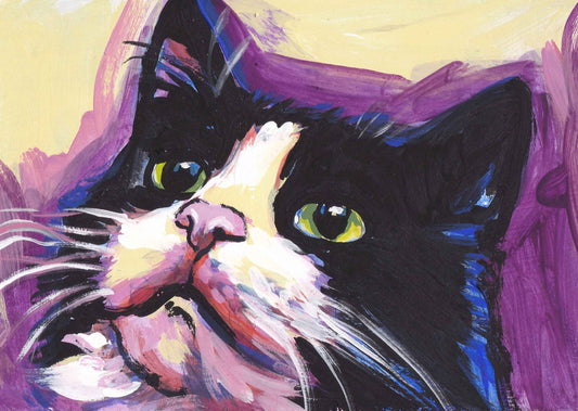 tuxedo Cat kitten art print pop art bright colorful cat portrait art 8.5x11