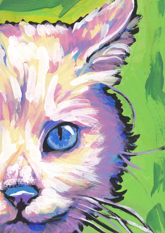 white Cat kitten art print pop art bright colorful cat portrait art 13x19 by LEA