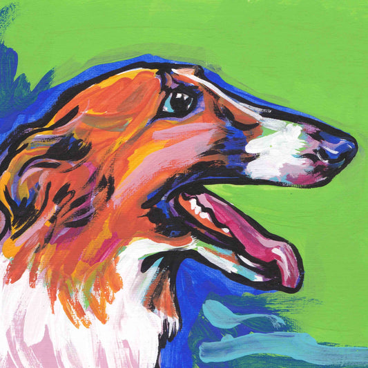 BORZOI portrait art PRINT modern Dog pop art bright colors 12x12