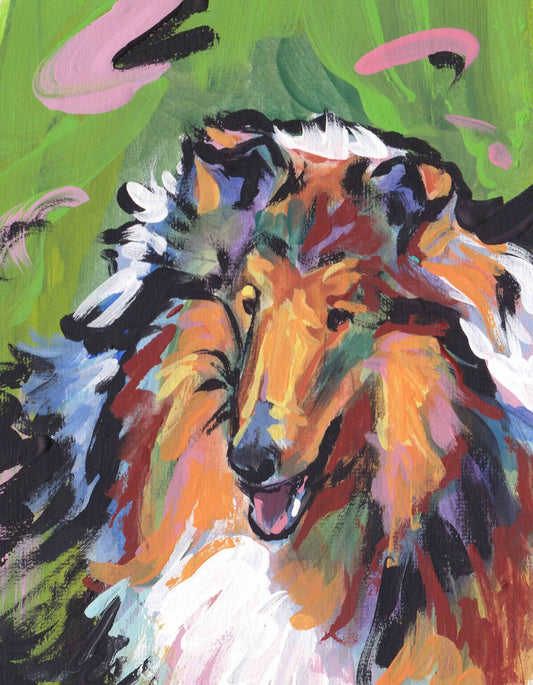 Rough COLLIE dog Portrait ART PRINT pop art bright colors 13x19"