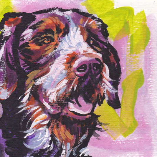 German Wirehaired pointer gwp dog portrait print of pop art painting bright colors 12x12"