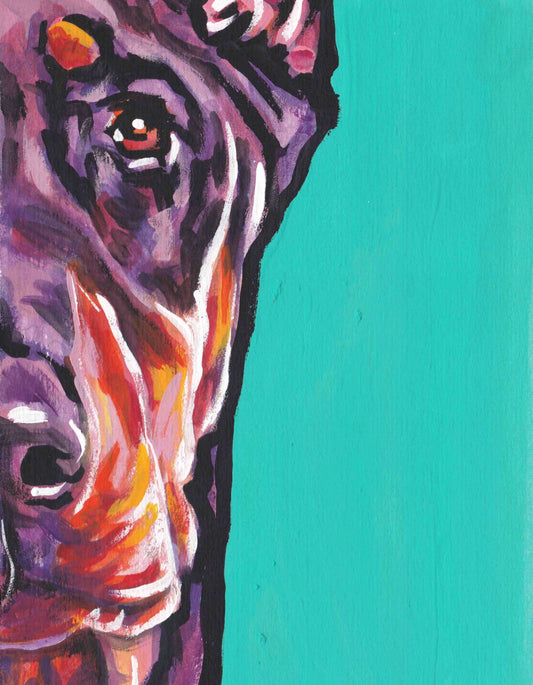 red DOBERMAN PINSCHER portrait giclee PRINT of pop art dog painting 8.5x11"